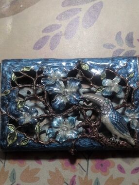 Blue Floral Toucan Business Card Holder